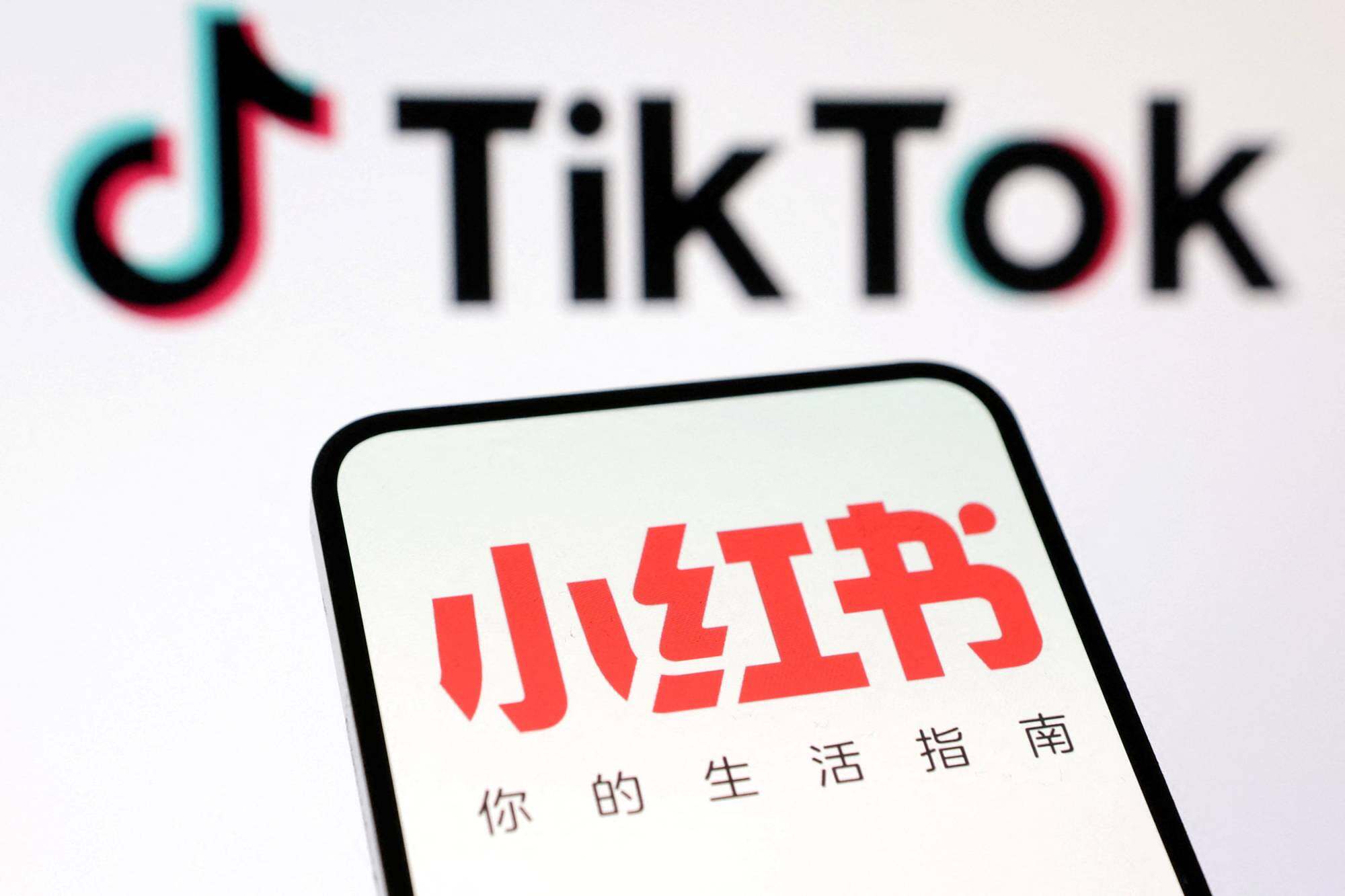 Illustration shows TikTok and RedNote logos